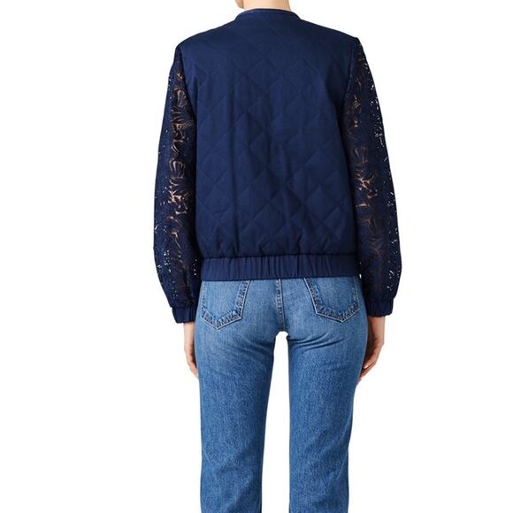 AMUR Quilted Lace Bomber Jacket Coat Ruched XS - Picture 12 of 13